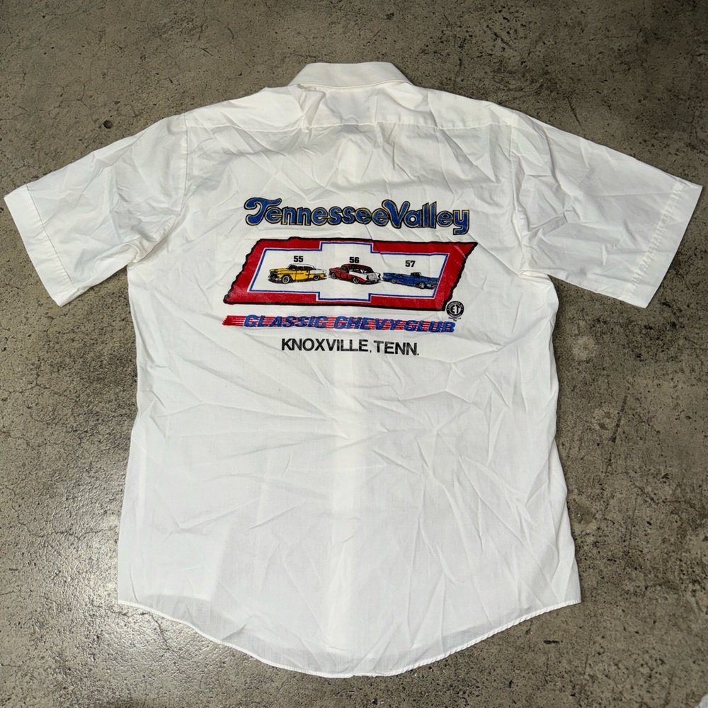 Vintage 90’s Surrey Collection Classic Chevy Club White Button Up Shirt Size15.5